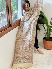Handpainted Madhubani Dupatta in Pure Tussar Silk - Masakalee