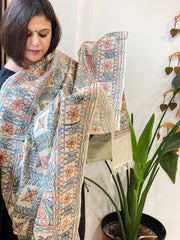 Handpainted Madhubani Dupatta in Pure Tussar Silk - Masakalee