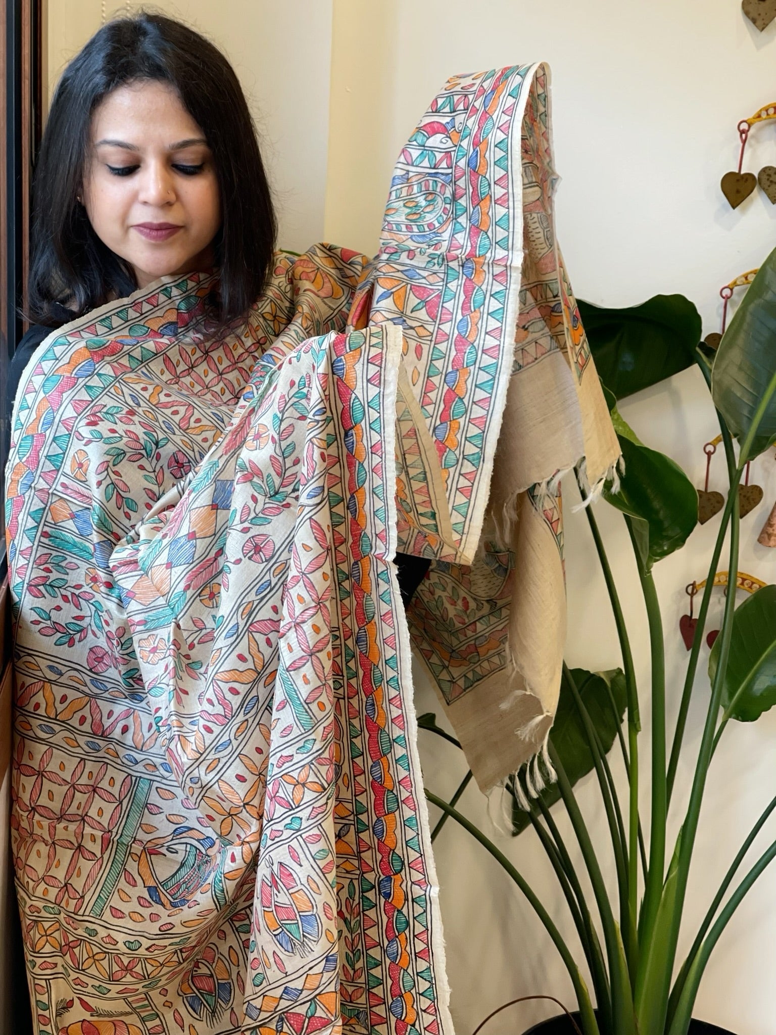 Handpainted Madhubani Dupatta in Pure Tussar Silk - Masakalee