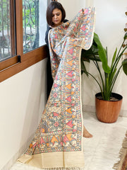 Handpainted Madhubani Dupatta in Pure Tussar Silk - Masakalee