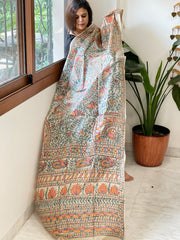 Handpainted Madhubani Dupatta in Pure Tussar Silk - Masakalee