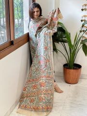 Handpainted Madhubani Dupatta in Pure Tussar Silk - Masakalee