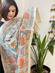 Handpainted Madhubani Dupatta in Pure Tussar Silk - Masakalee