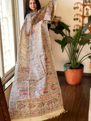 Handpainted Madhubani Dupatta in Pure Tussar Silk - Masakalee