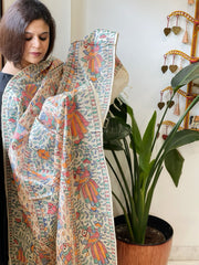 Handpainted Madhubani Dupatta in Pure Tussar Silk - Masakalee