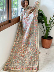 Handpainted Madhubani Dupatta in Pure Tussar Silk - Masakalee