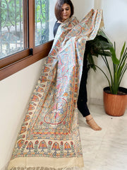 Handpainted Madhubani Dupatta in Pure Tussar Silk - Masakalee