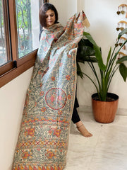 Handpainted Madhubani Dupatta in Pure Tussar Silk - Masakalee