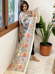 Handpainted Madhubani Dupatta in Pure Tussar Silk - Masakalee
