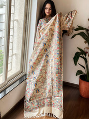 Handpainted Madhubani Dupatta in Pure Tussar Silk - Masakalee