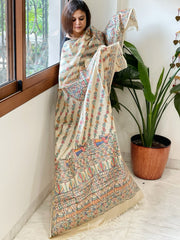 Handpainted Madhubani Dupatta in Pure Tussar Silk - Masakalee