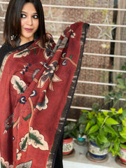 Handsketched & Handpainted Dupatta in Dola Silk - Masakalee