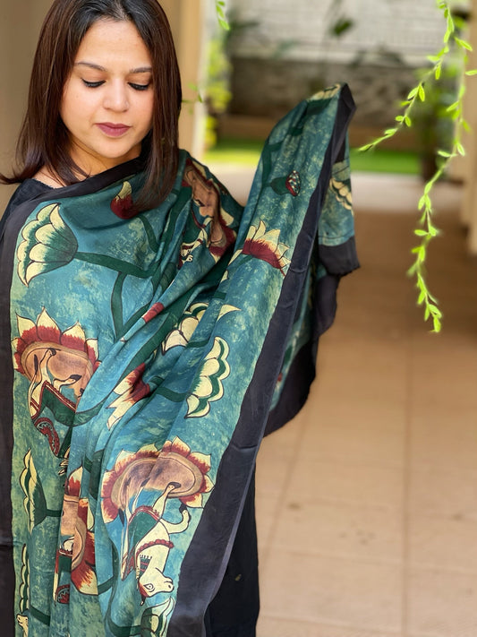 Handsketched & Handpainted Dupatta in Modal Silk - Masakalee