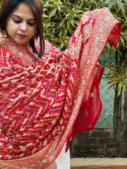 Handwoven Bareek Bandhani dupatta with Dabka Handwork in Pure Gajji silk - Masakalee