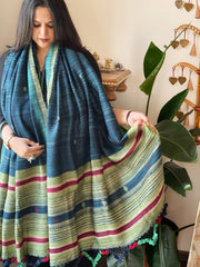 Handwoven Bhujodi Shawl in Pure Tussar and Wool - Masakalee