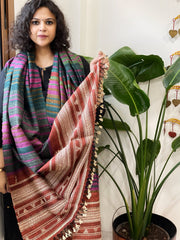 Handwoven Bhujodi Shawl in Pure Tussar and Wool - Masakalee