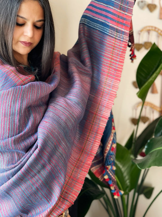 Handwoven Bhujodi Shawl in Pure Tussar and Wool - Masakalee