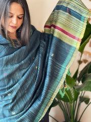Handwoven Bhujodi Shawl in Pure Tussar and Wool - Masakalee