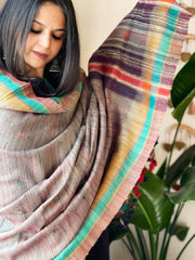 Handwoven Bhujodi Shawl in Pure Tussar and Wool - Masakalee