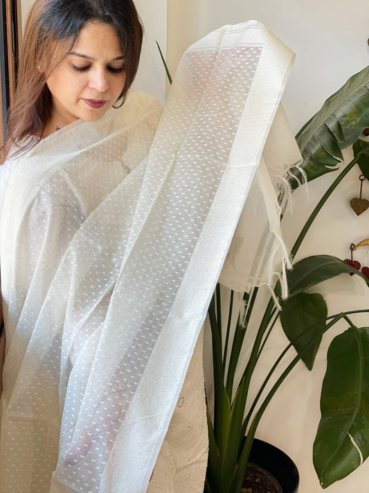 Handwoven Chanderi Dupatta with Self Design - Masakalee