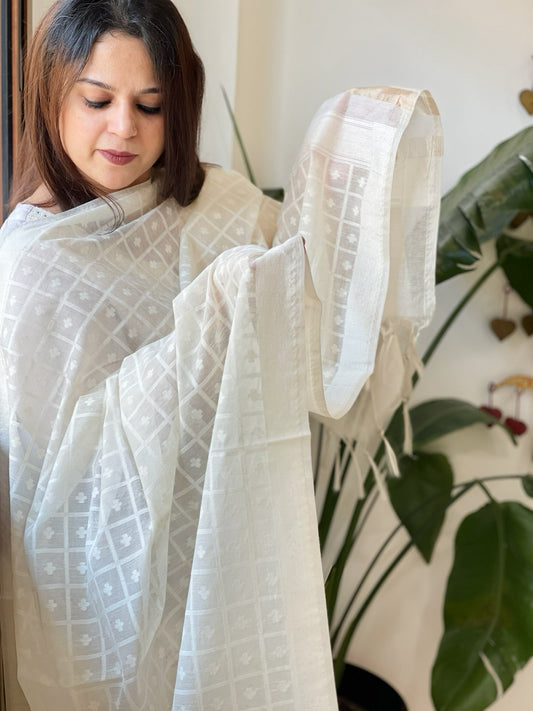 Handwoven Chanderi Dupatta with Self Design - Masakalee