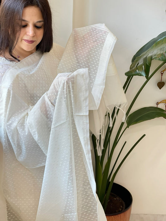 Handwoven Chanderi Dupatta with Self Design - Masakalee