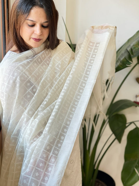 Handwoven Chanderi Dupatta with Self Design - Masakalee