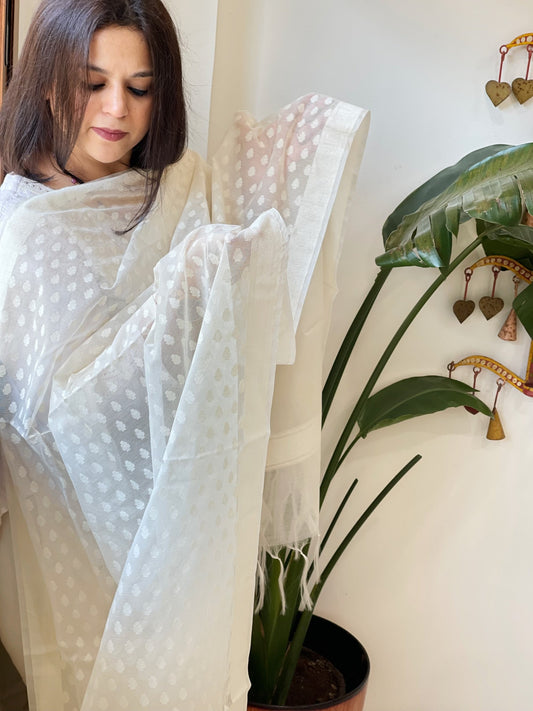Handwoven Chanderi Dupatta with Self Design - Masakalee