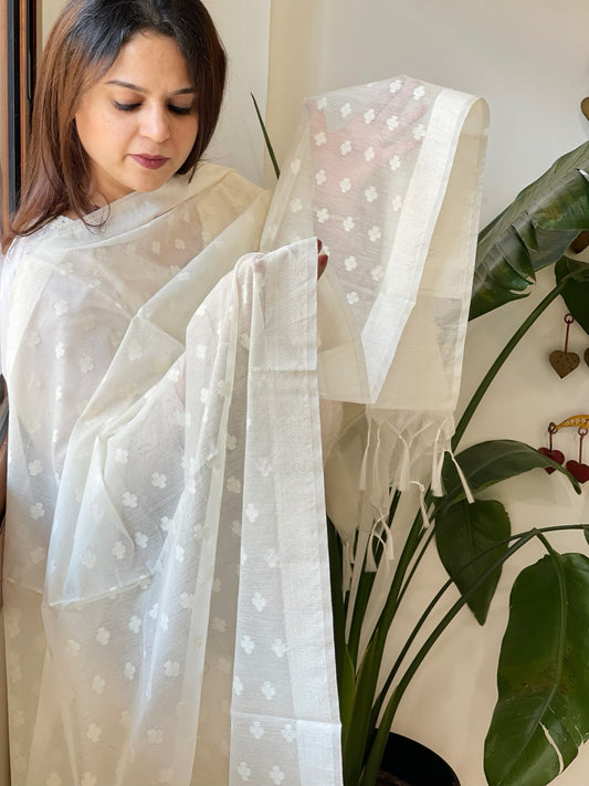 Handwoven Chanderi Dupatta with Self Design - Masakalee