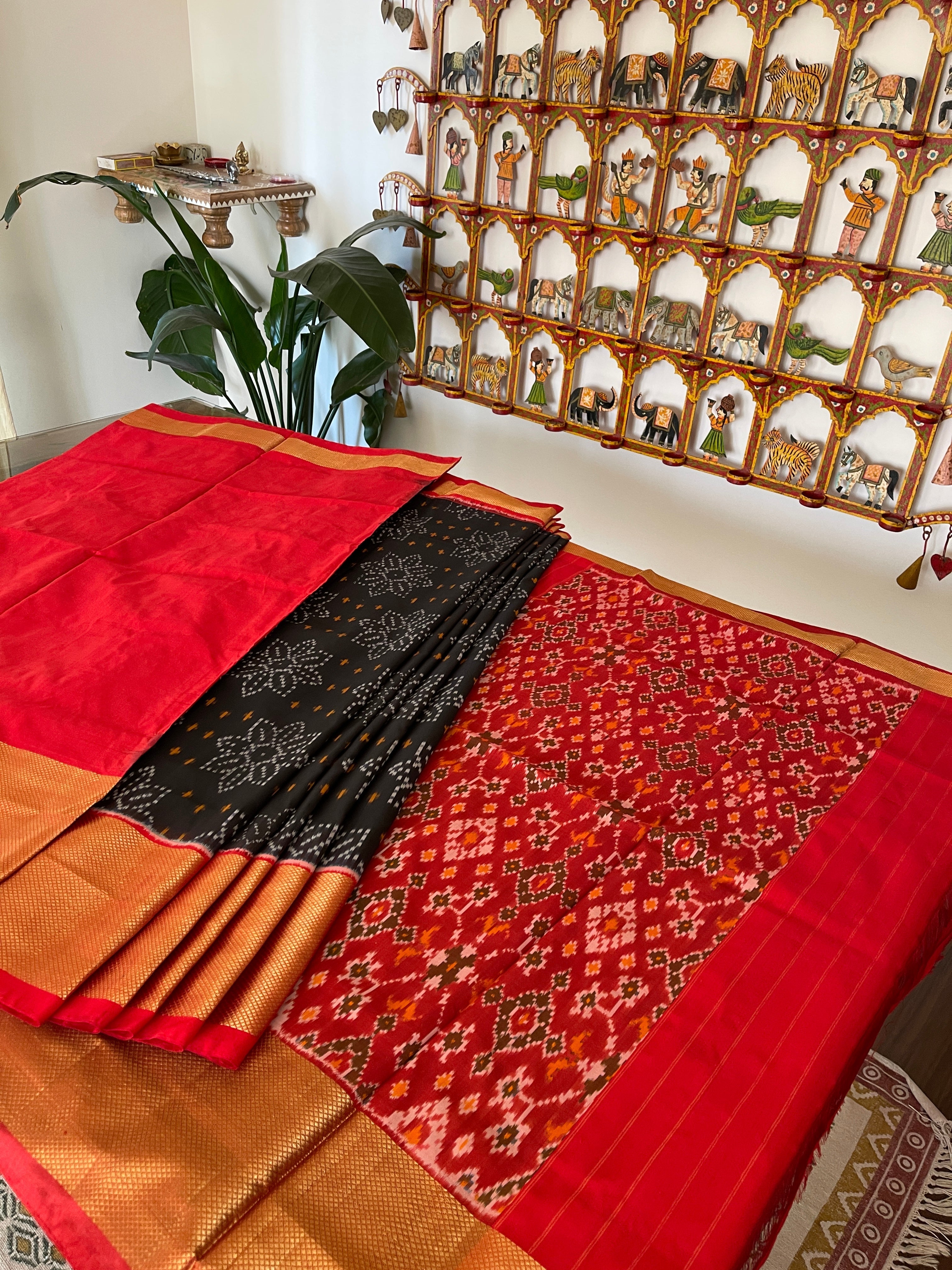 Handwoven Ikat Bandhej Design Saree with Patola Design Pallu in Pure Silk - Masakalee