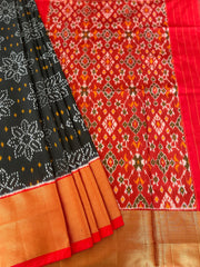 Handwoven Ikat Bandhej Design Saree with Patola Design Pallu in Pure Silk - Masakalee