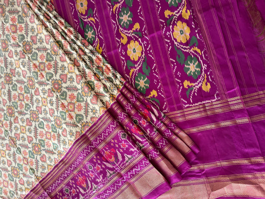 Handwoven Ikat Patola Saree in Pure Silk - Masakalee