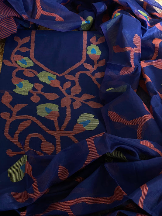 Handwoven Jamdani Dupatta Set (Kurta Fabric+Dupatta) in Pure Muslin - Masakalee