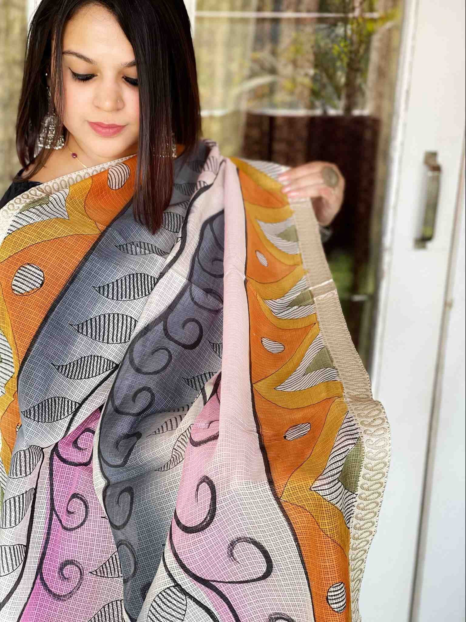 Handwoven Kota Cotton Handpainted Dupatta - Masakalee