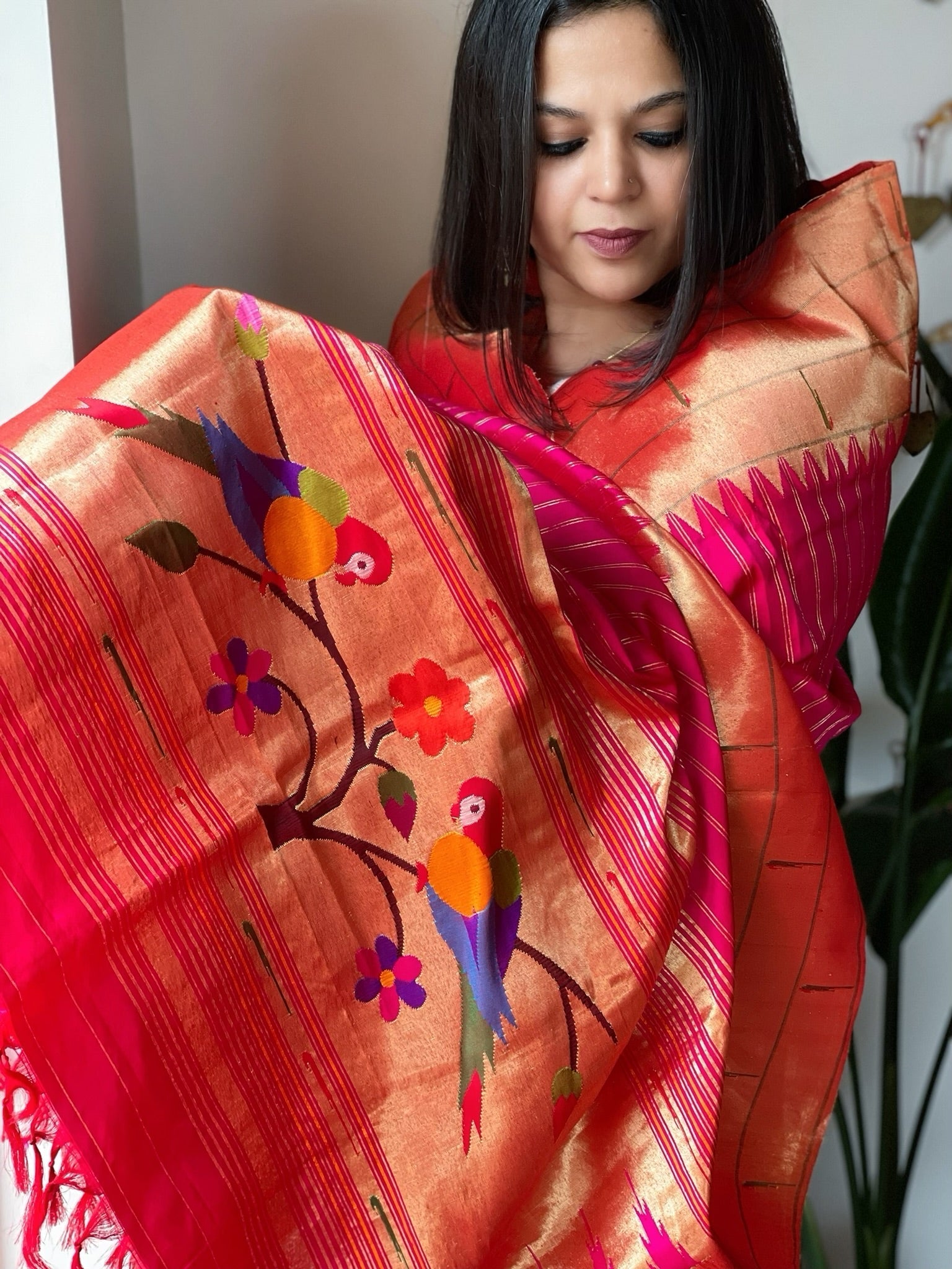 Handwoven Triple Zari Border Paithani Dupatta in Pure Silk - Masakalee