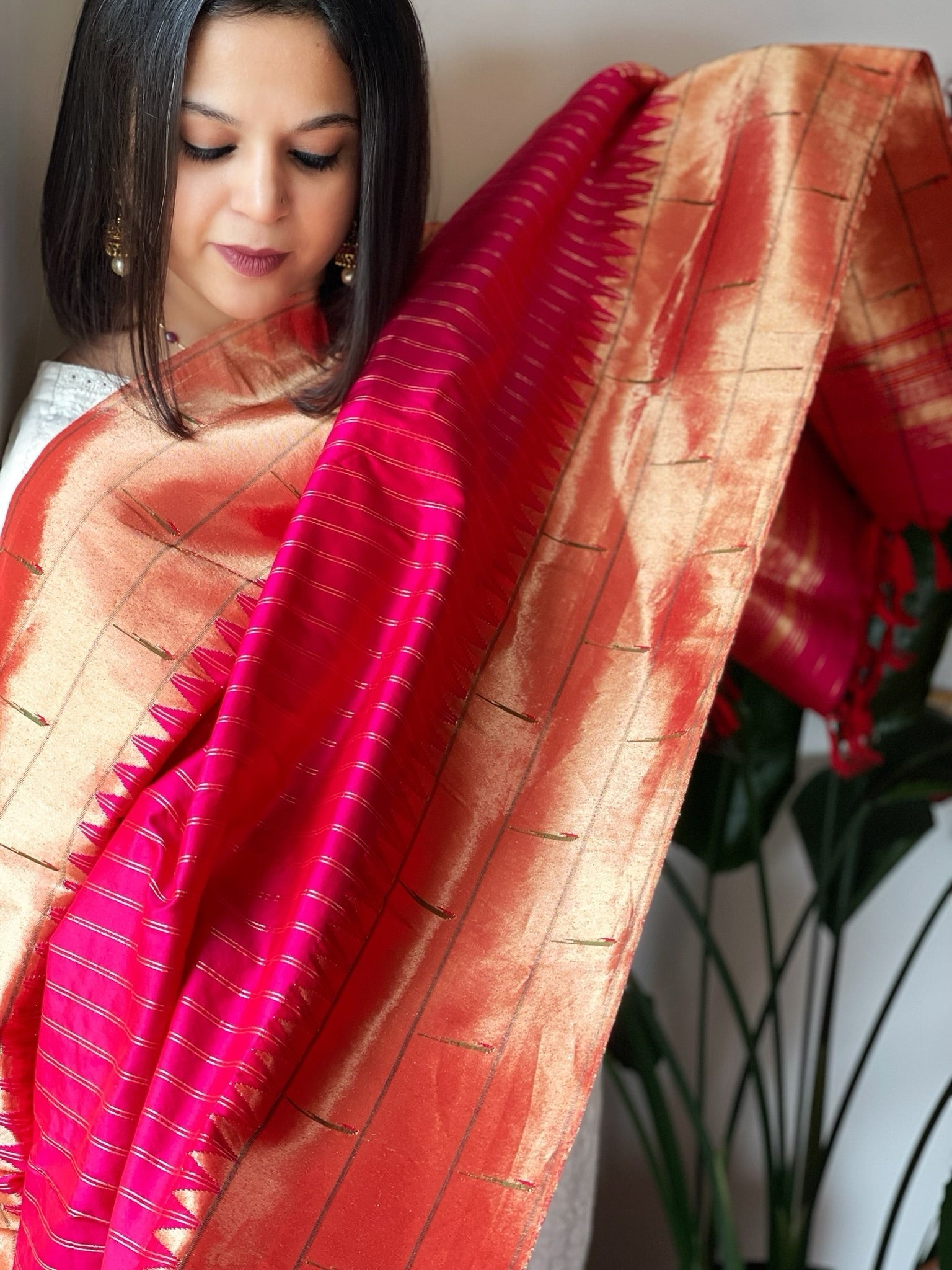 Handwoven Triple Zari Border Paithani Dupatta in Pure Silk - Masakalee