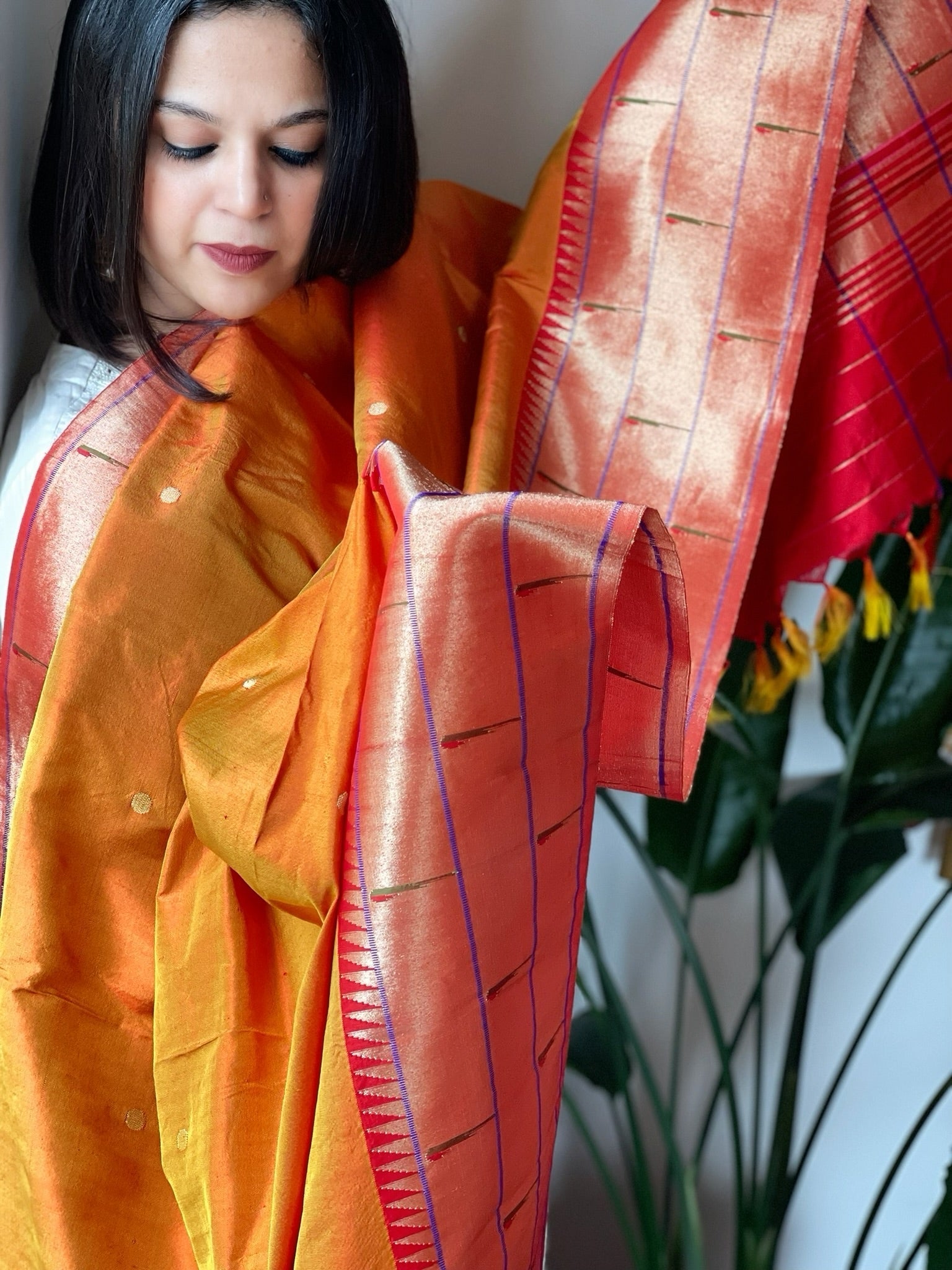 Handwoven Triple Zari Border Paithani Dupatta in Pure Silk - Masakalee