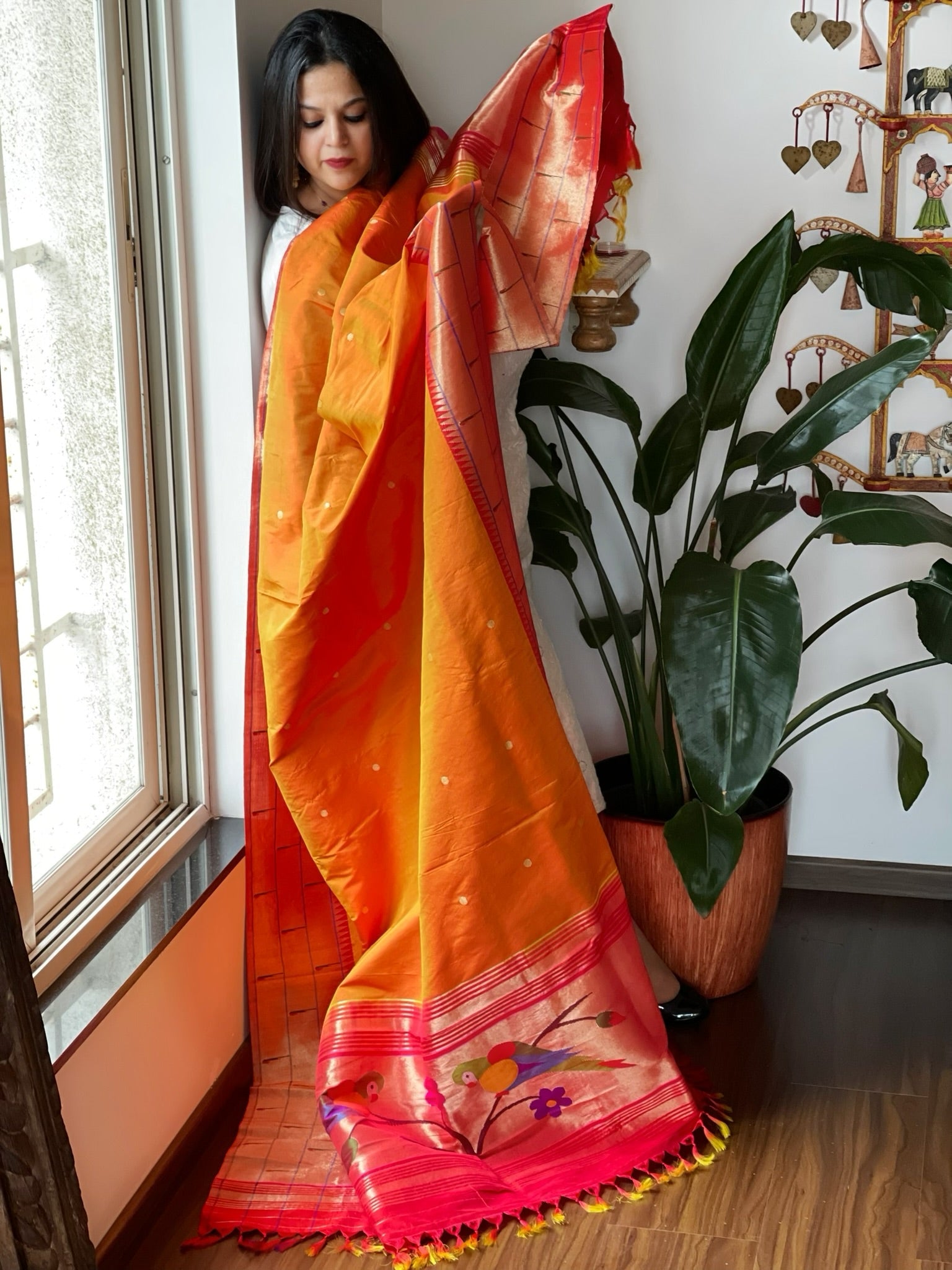 Handwoven Triple Zari Border Paithani Dupatta in Pure Silk - Masakalee