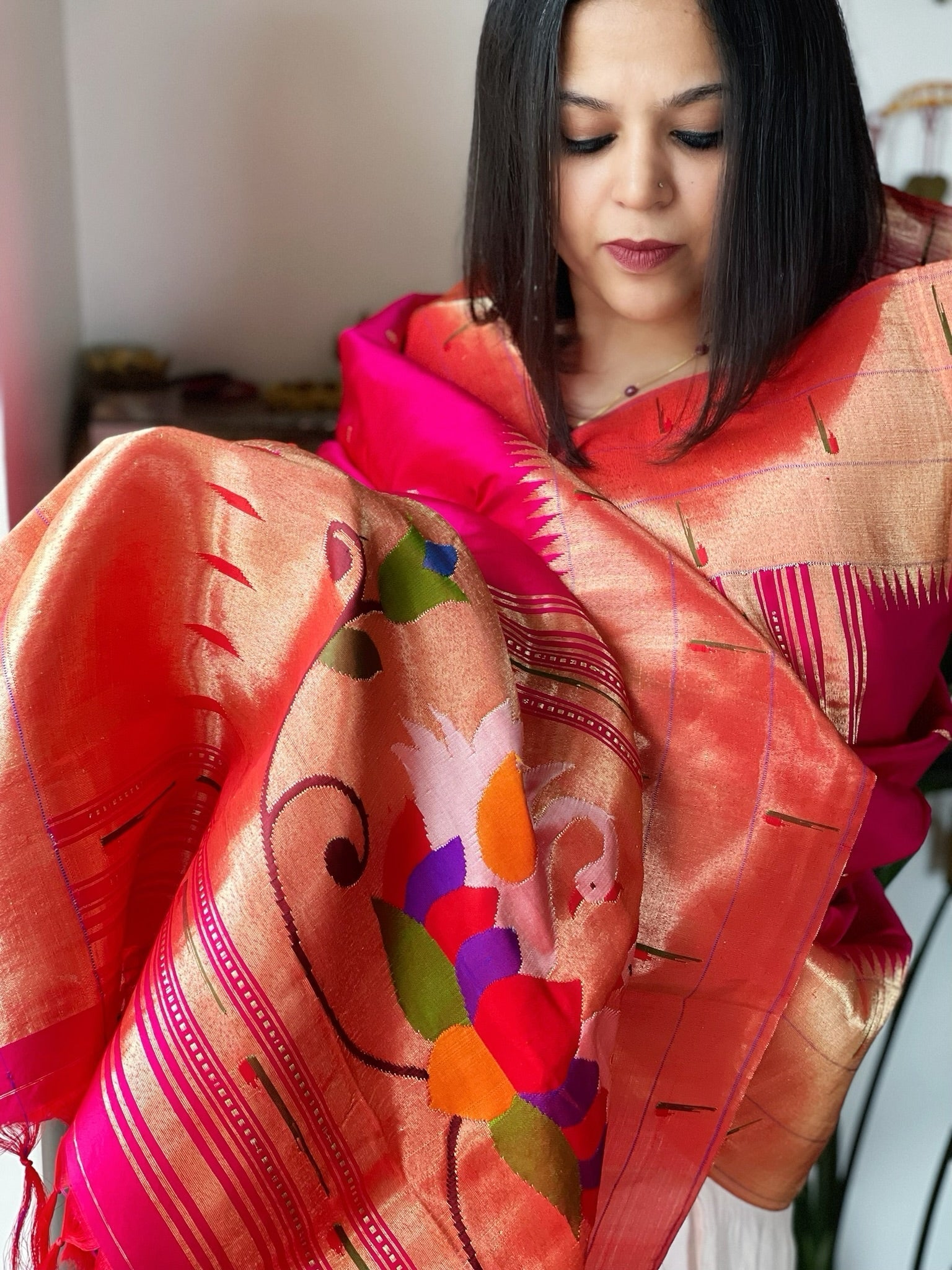 Handwoven Triple Zari Border Paithani Dupatta in Pure Silk - Masakalee