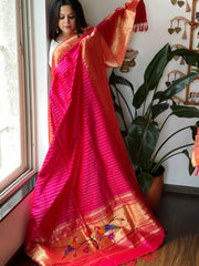 Handwoven Triple Zari Border Paithani Dupatta in Pure Silk - Masakalee