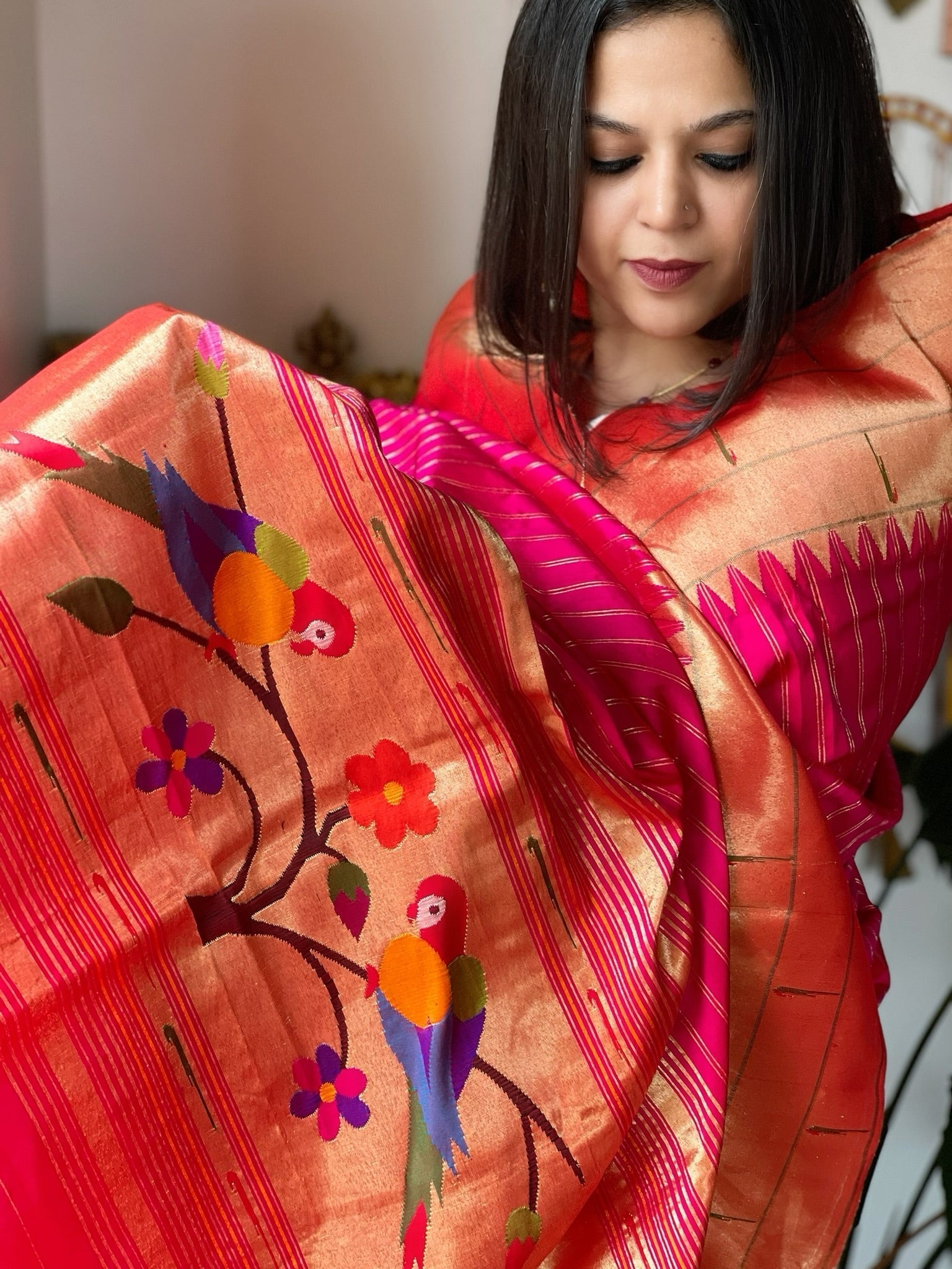 Handwoven Triple Zari Border Paithani Dupatta in Pure Silk - Masakalee