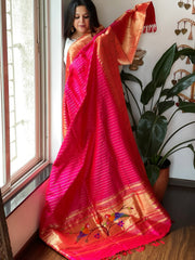 Handwoven Triple Zari Border Paithani Dupatta in Pure Silk - Masakalee