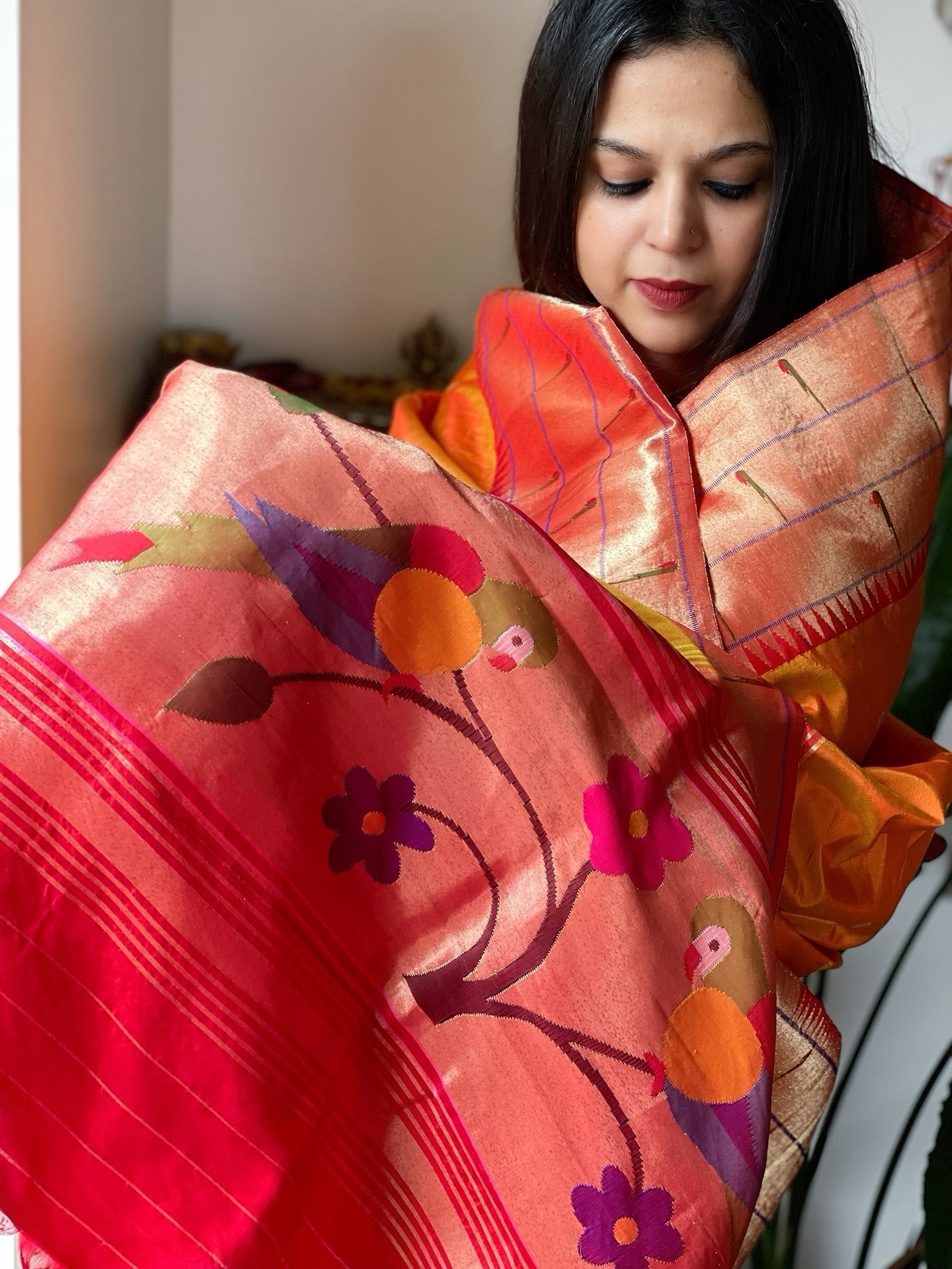 Handwoven Triple Zari Border Paithani Dupatta in Pure Silk - Masakalee