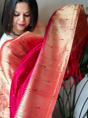 Handwoven Triple Zari Border Paithani Dupatta in Pure Silk - Masakalee