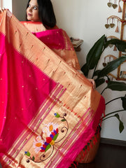 Handwoven Triple Zari Border Paithani Dupatta in Pure Silk - Masakalee