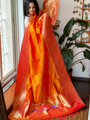 Handwoven Triple Zari Border Paithani Dupatta with Zari Check Jaal in Pure Silk - Masakalee