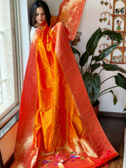 Handwoven Triple Zari Border Paithani Dupatta with Zari Check Jaal in Pure Silk - Masakalee