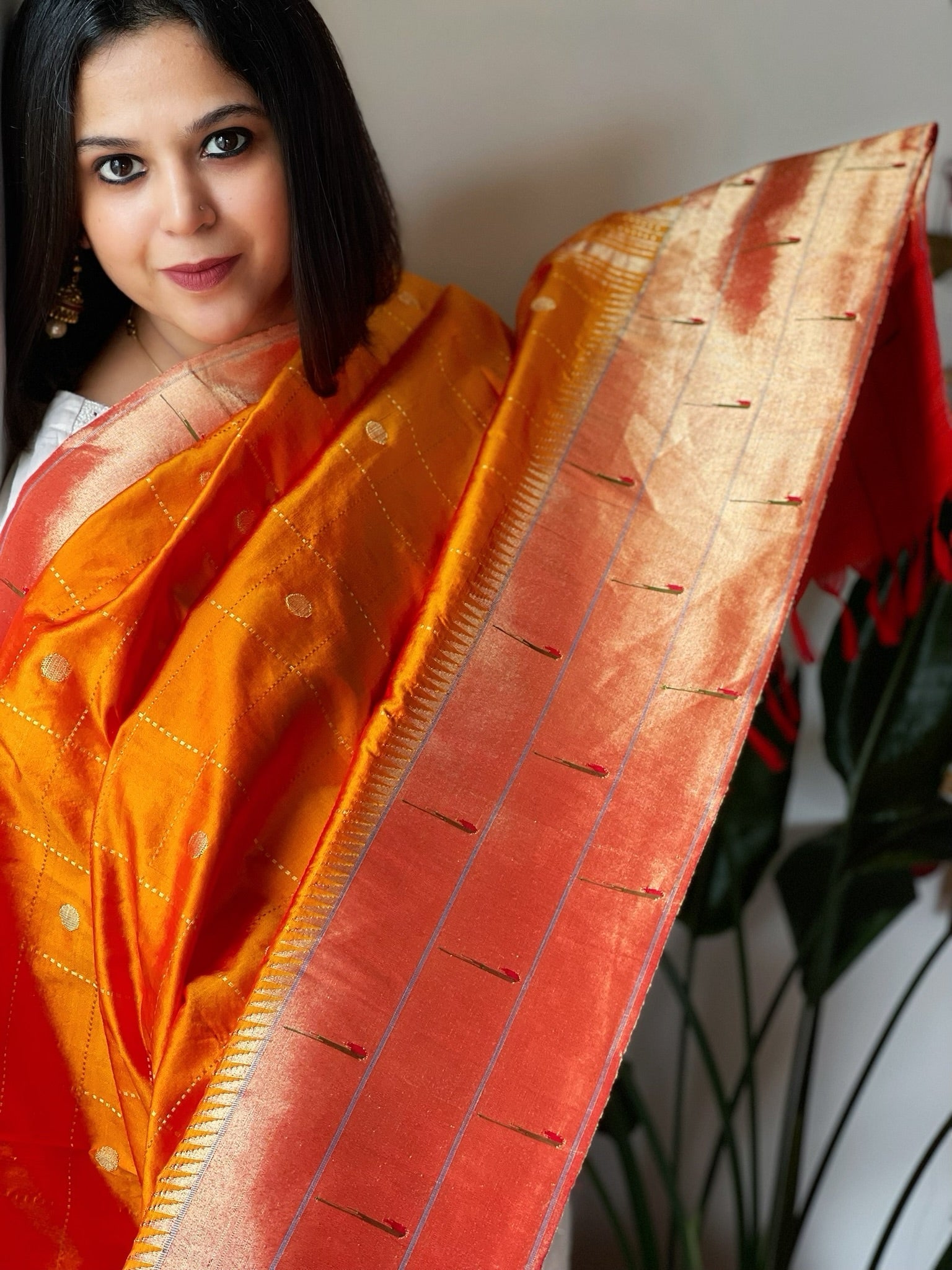 Handwoven Triple Zari Border Paithani Dupatta with Zari Check Jaal in Pure Silk - Masakalee