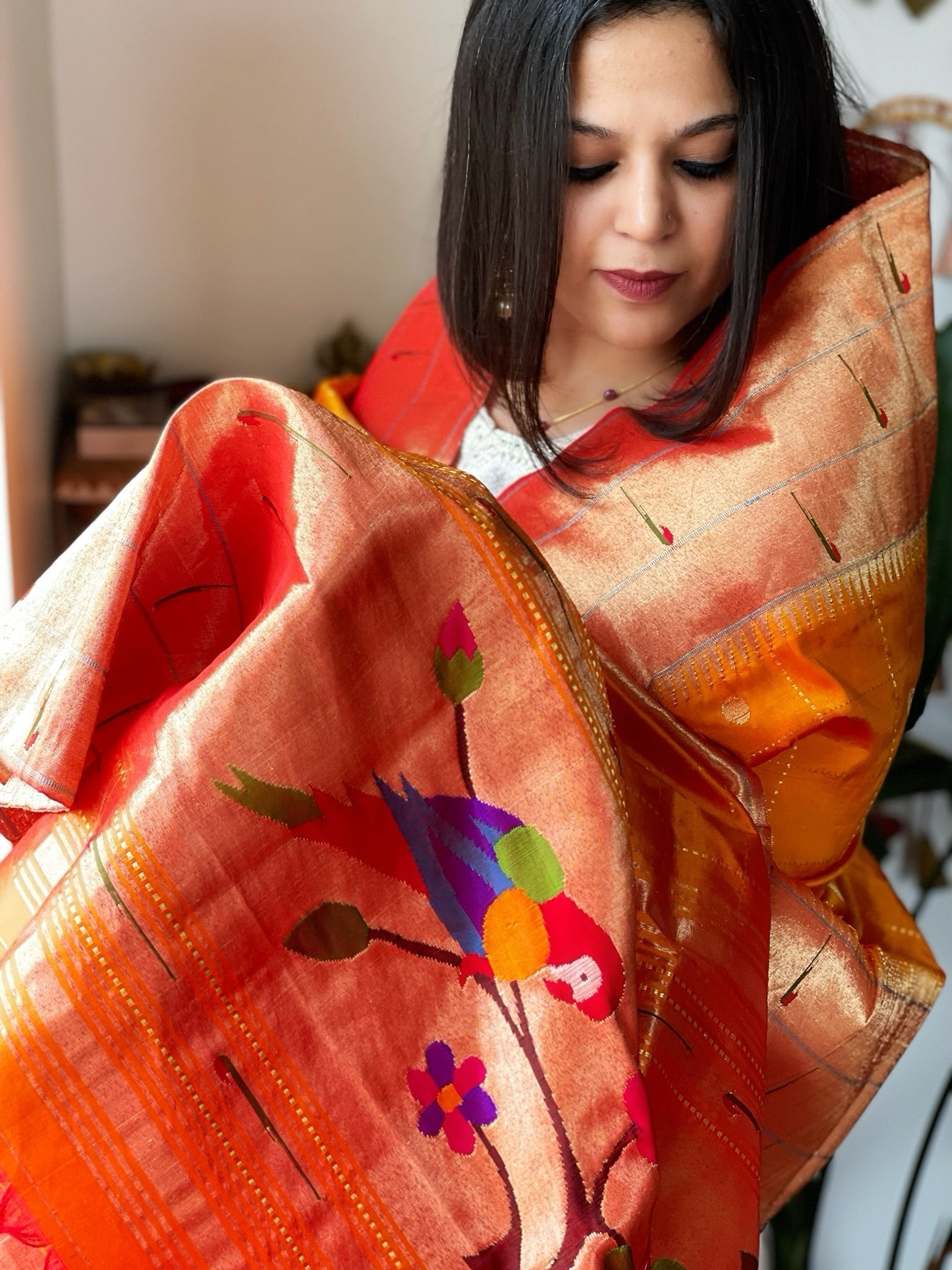 Handwoven Triple Zari Border Paithani Dupatta with Zari Check Jaal in Pure Silk - Masakalee