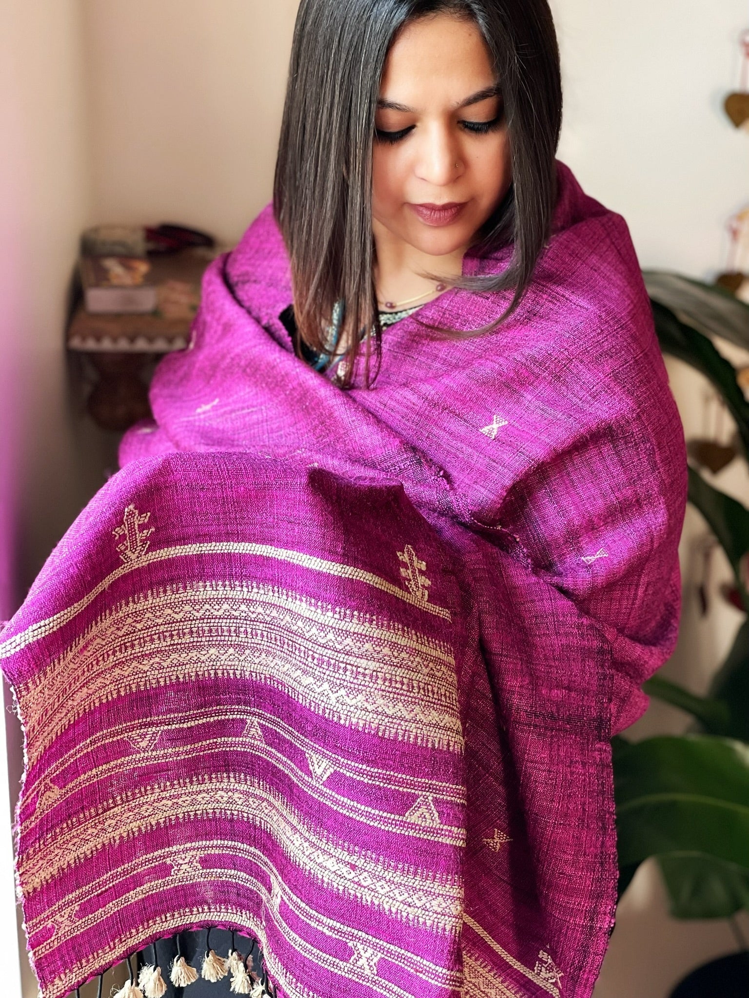 Handwoven Woollen Shawl in Pure Tussar and Wool - Masakalee